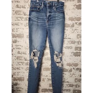 Good American Good Waist Jeans Womens 26x27 Blue Distress Skinny‎